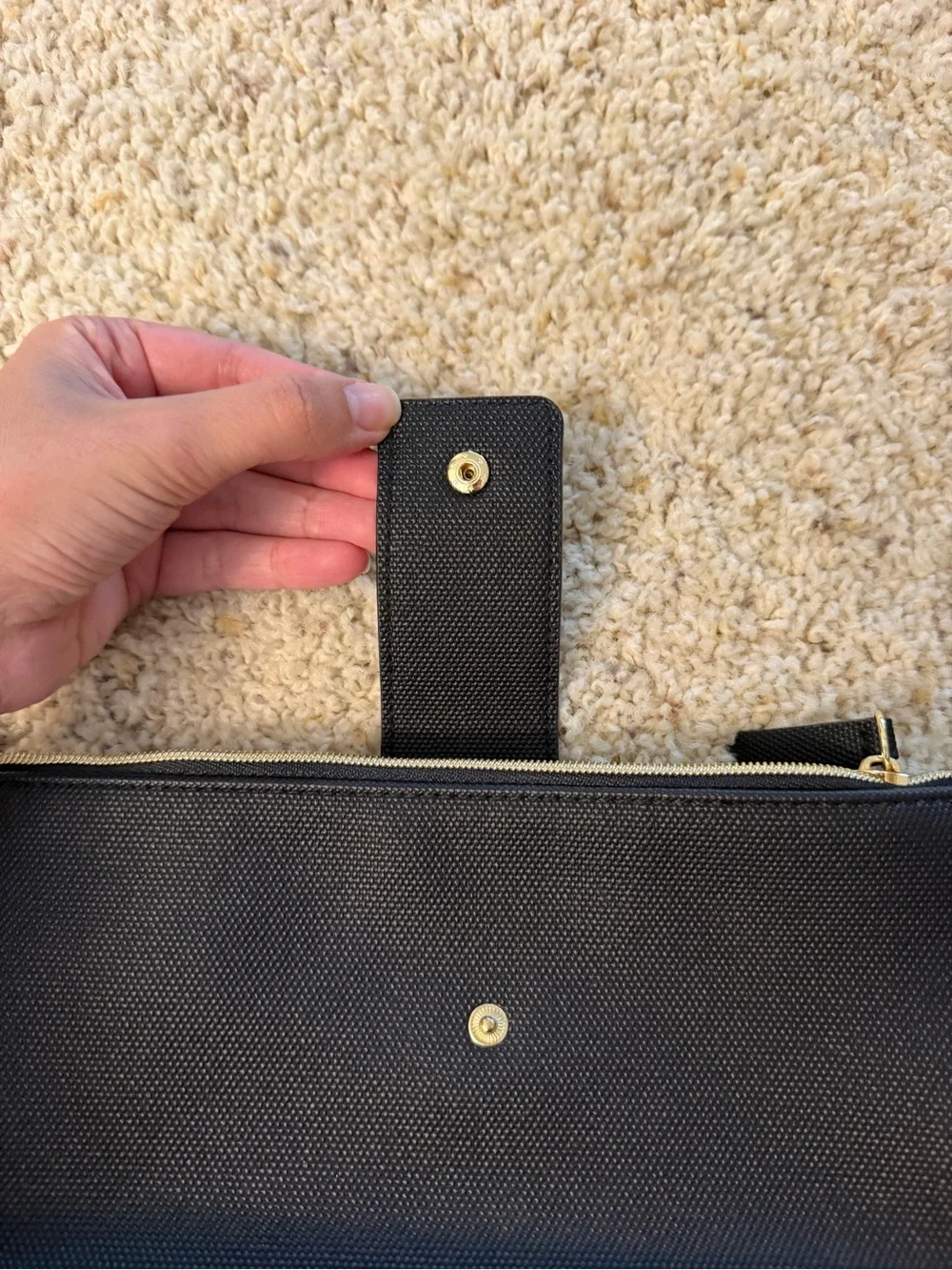 Classic Lancôme Black Women's Makeup Bag with Snap Detail